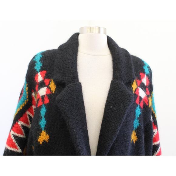 Vtg 90s Black Colorful Southwestern Knit Coatigan Sweater Coat Duster S Mohair - Picture 5 of 8